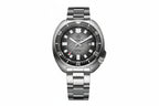 ADDIESDIVE AD2511 turtle-style diver quartz with grey fluted dial, black bezel and steel oyster bracelet, front view