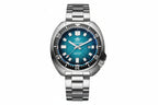 ADDIESDIVE AD2511 turtle-style diver quartz with teal fluted dial, black bezel and steel oyster bracelet, front view