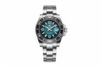 ADDIESDIVE AD2513 Diver's 200M quartz with teal hammered dial, Arabic numerals, black bezel and steel bracelet, front view