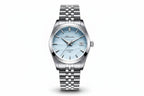 ADDIESDIVE 39MM automatic watch with ice blue wave-textured dial, silver case and jubilee steel bracelet, front view