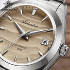 ADDIESDIVE 39MM automatic watch close-up showing sand wave-textured dial, applied indices and sword hands