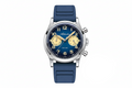 ADDIESDIVE VK64 38MM quartz chronograph with blue dial, cream sub-registers, bubble glass and blue rubber strap, front view