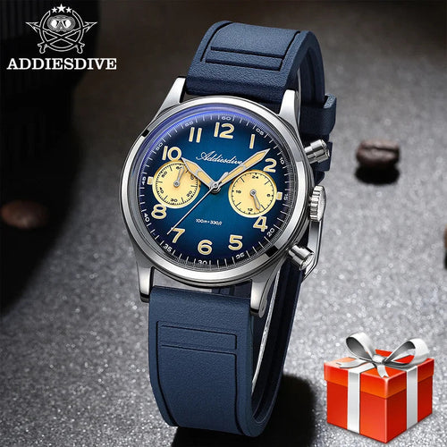 ADDIESDIVE 38MM Chronograph Quartz Watch VK64 Retro Bubble Glass, angled view