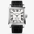 Agelocer Codex square automatic watch, white Roman numeral dial, steel case, black leather strap, front view