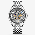 Agelocer Schwarzwald double-sided skeleton automatic watch, steel case and bracelet, openwork dial, front view