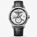 Agelocer Space Station automatic watch with skeleton hands, white dial and black ring, steel case, black leather strap