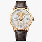 Agelocer Space Station automatic watch, white dial with gold skeleton hands, rose gold case, brown leather strap