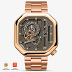Agelocer Racing Fast & Furious men's automatic watch, rose gold case, green skeleton dial and rose gold bracelet