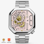 Agelocer Racing Fast & Furious women's automatic watch, pink skeleton dial, steel octagonal case and bracelet