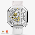 Agelocer Racing Fast & Furious 5819A10-R women's automatic watch, silver-white skeleton dial, steel case, white strap