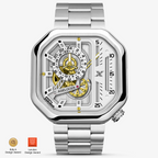 Agelocer Racing Fast & Furious women's automatic watch, silver-white skeleton dial, steel case and bracelet