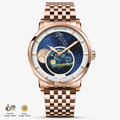 Agelocer Astronomer 6401D9 moonphase watch, hand-painted Starry Night dial, rose gold case and steel bracelet, front