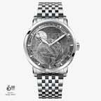 Agelocer Astronomer meteorite moonphase watch, meteorite dial, steel case and bracelet, front view