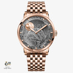 Agelocer Astronomer meteorite moonphase watch, meteorite dial, rose gold case and bracelet, front view