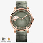 Agelocer Astronomer moonphase automatic watch, rose gold case, green dial and green leather strap, moon phase, front view