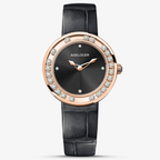 Agelocer Baikal Happy Diamond women's quartz watch, black dial, floating diamonds, rose gold case, black strap