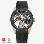 Agelocer Hollow Tourbillon 9101H1-R watch, black skeleton dial, black ceramic bezel, rose gold case, black rubber