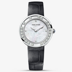 Agelocer Baikal Happy Diamond watch, steel case with white mother-of-pearl dial and floating diamonds, front