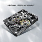 Agelocer Codex original square skeleton movement with openwork bridges, close-up detail