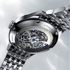 Caseback of Agelocer Schwarzwald double-sided skeleton automatic watch, 27 jewels and stainless steel case