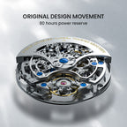 Agelocer original skeleton movement with 80-hour power reserve and 27 jewels, close-up detail