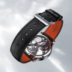 Agelocer free-sprung diamond tourbillon watch black leather strap with orange lining and signature buckle