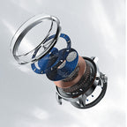 Exploded view of the Agelocer Astronomer galaxy moonphase watch showing bezel, starry dial and movement