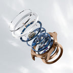 Exploded view of Agelocer hollow tourbillon watch showing crystal, ceramic bezel and rose gold case