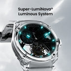 Agelocer Ice crystal tourbillon watch with Super-LumiNova luminous system glowing green, low light
