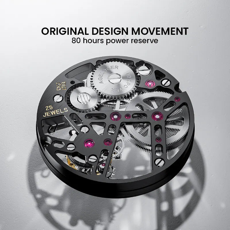 Agelocer original tourbillon movement with 80-hour power reserve and 25 jewels, close-up detail