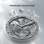 Panoramic moon phase complication on the natural meteorite dial of the Agelocer Astronomer watch, close-up