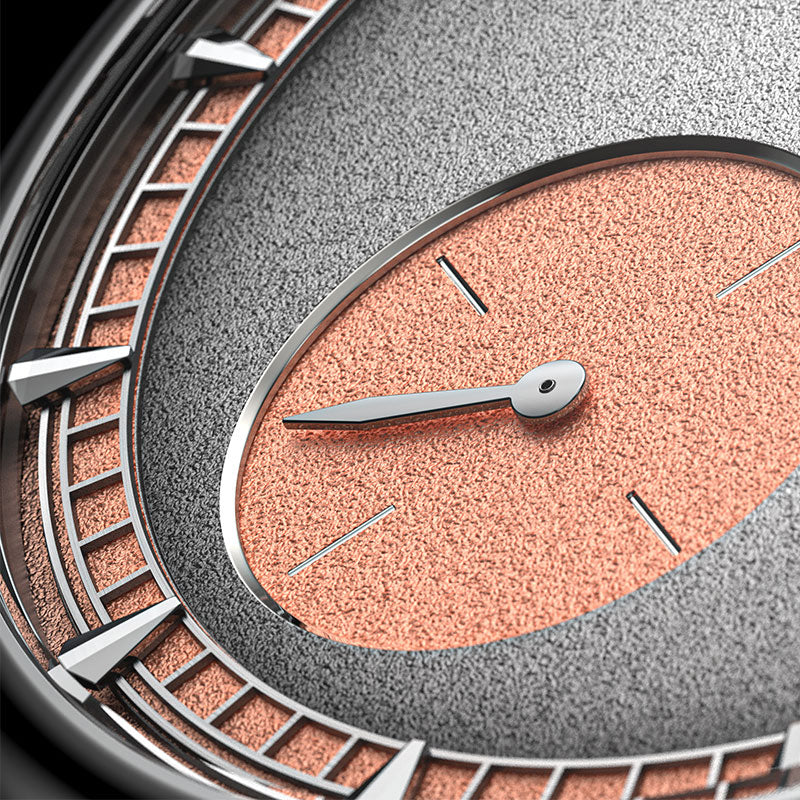 Macro of Agelocer Petite Seconde salmon small-seconds sub-dial with applied silver indexes