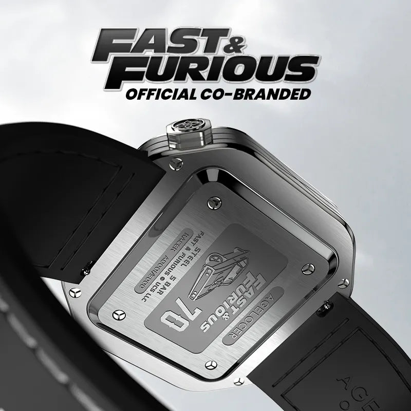 Agelocer Racing Fast & Furious watch caseback, official co-branded engraving