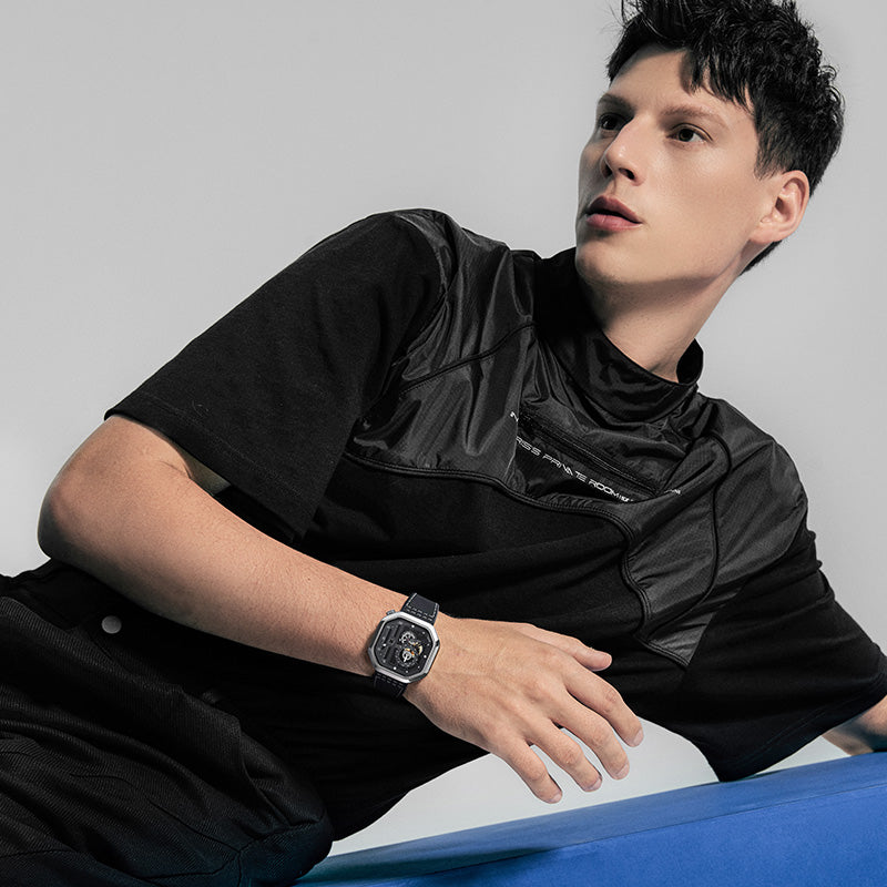 Agelocer Racing Fast & Furious watch worn on wrist, menswear lifestyle shot
