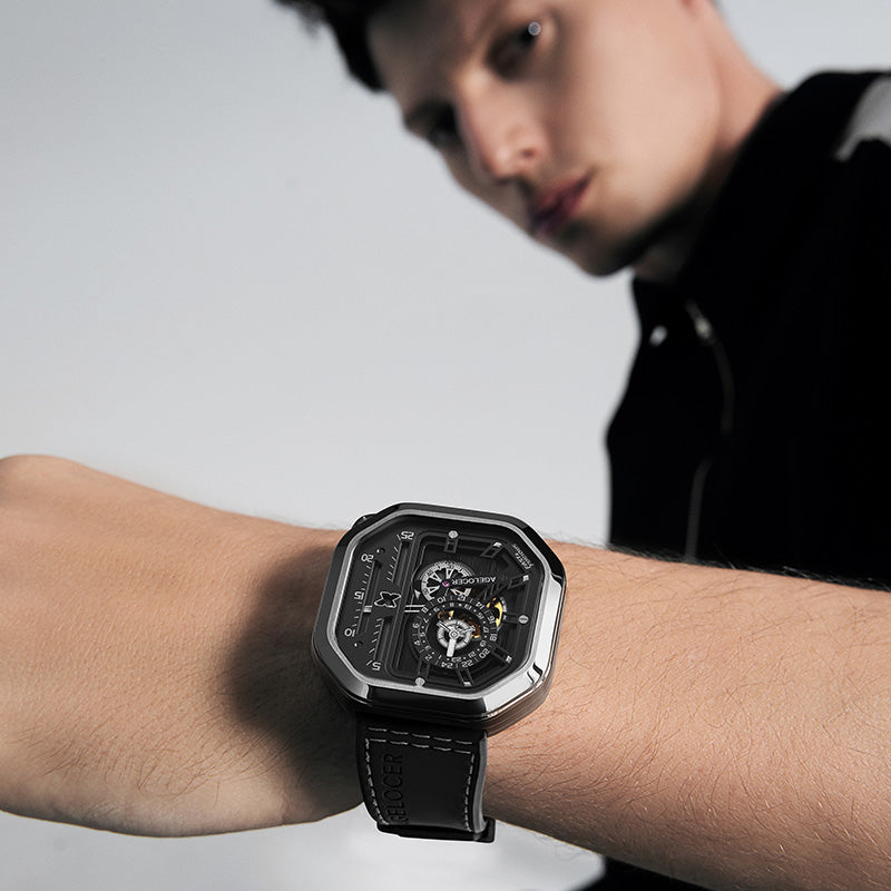 Agelocer Racing Fast & Furious watch on wrist, close-up menswear lifestyle shot
