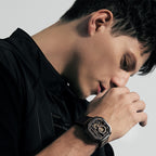 Agelocer Racing Fast & Furious watch on wrist, rose gold case, close-up