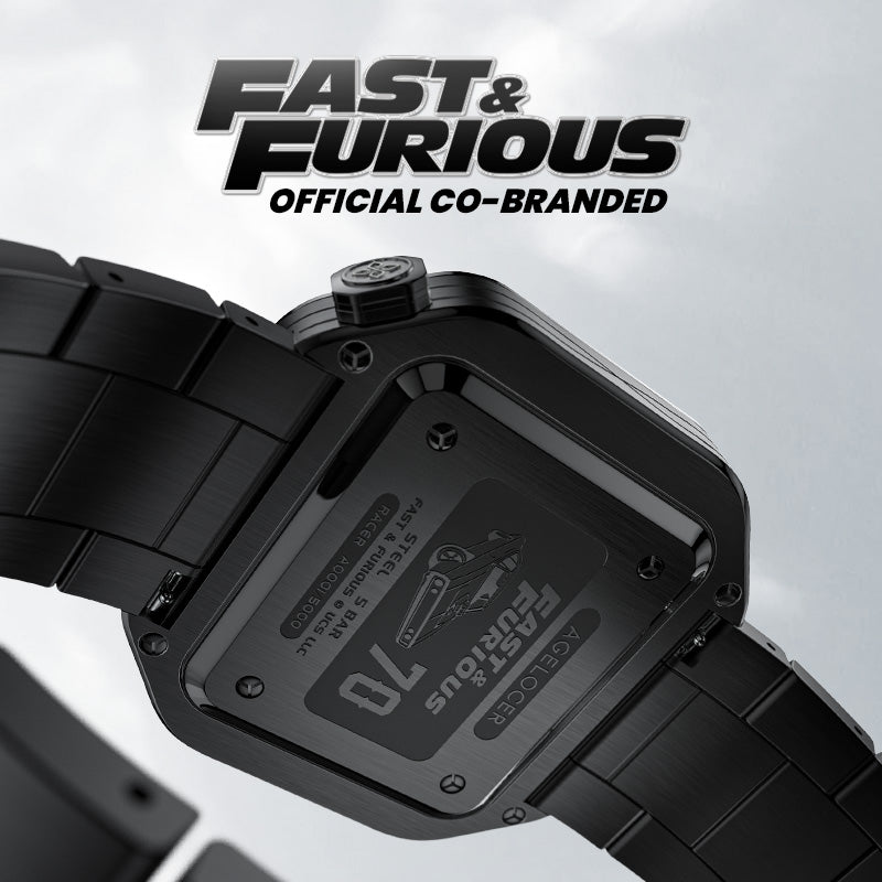 Caseback of Agelocer Racing Fast & Furious steel watch with official co-branded car engraving