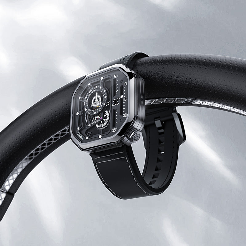 Agelocer Racing Fast & Furious watch resting on a car steering wheel