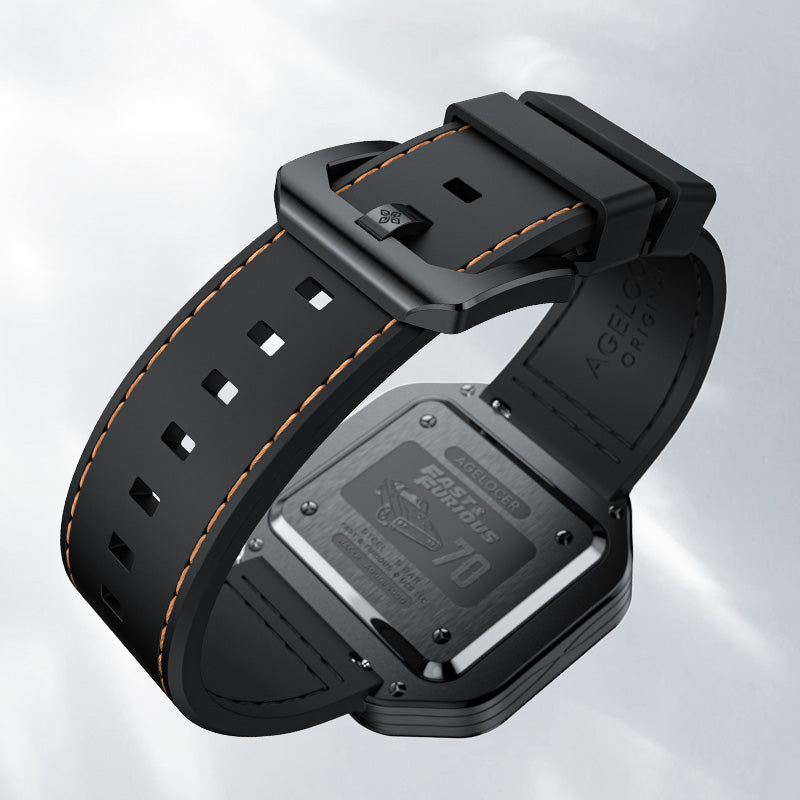 Agelocer Racing Fast & Furious watch, black leather strap and buckle detail