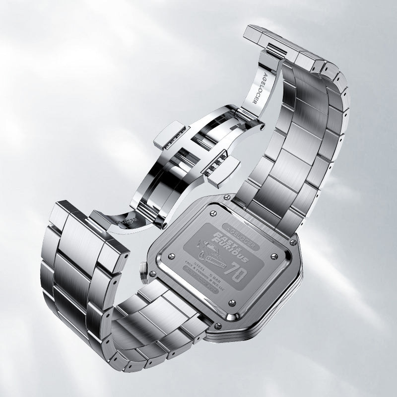 Agelocer Racing Fast & Furious women's watch steel bracelet with folding clasp, close-up detail