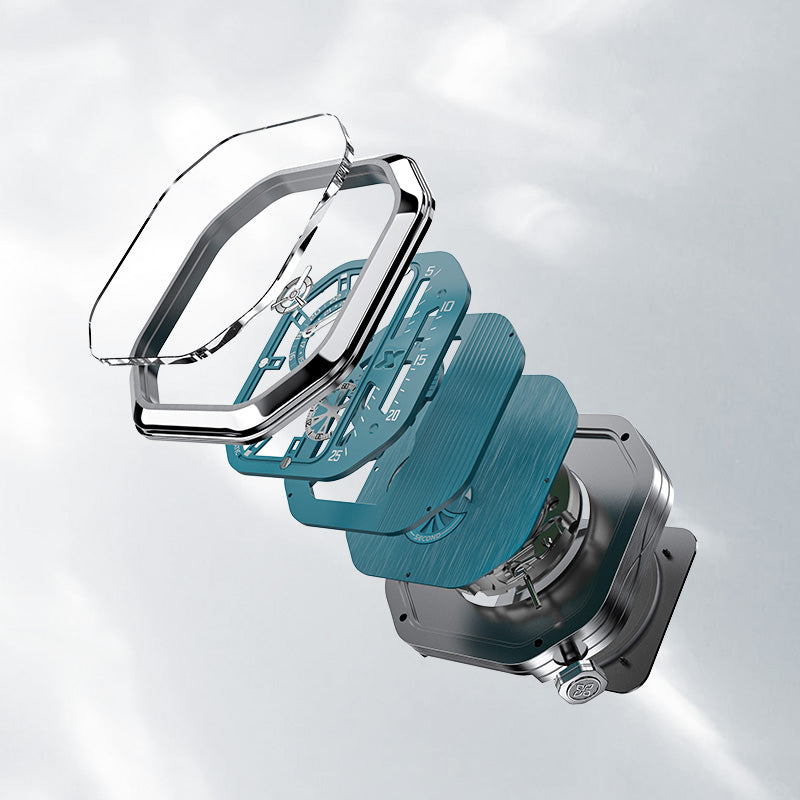 Exploded view of Agelocer Racing Fast & Furious women's watch showing steel case and automatic movement