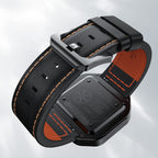 Agelocer Racing Hollow black leather strap with orange lining and signed pin buckle, caseback view