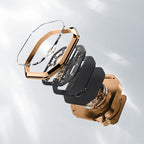 Exploded view of Agelocer Racing Square watch showing octagonal case, sapphire crystal and automatic movement