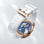 Agelocer rainbow tourbillon white rubber strap and rose gold buckle, exhibition caseback