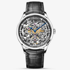 Agelocer Schwarzwald 5401A1 skeleton dial with blue hands on a black alligator-grain leather strap