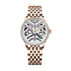 Agelocer Schwarzwald rose gold women's skeleton watch with crystal-set bezel and bracelet