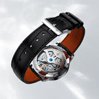 Caseback of Agelocer Astronomer painted moonphase watch showing 27 jewels and 80-hour power reserve