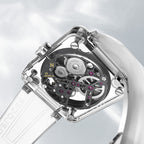 Agelocer Sapphire Tourbillon rear view through the clear case showing the 25-jewel skeleton movement