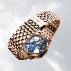 Agelocer diamond tourbillon rose gold bracelet and signed folding clasp, exhibition caseback