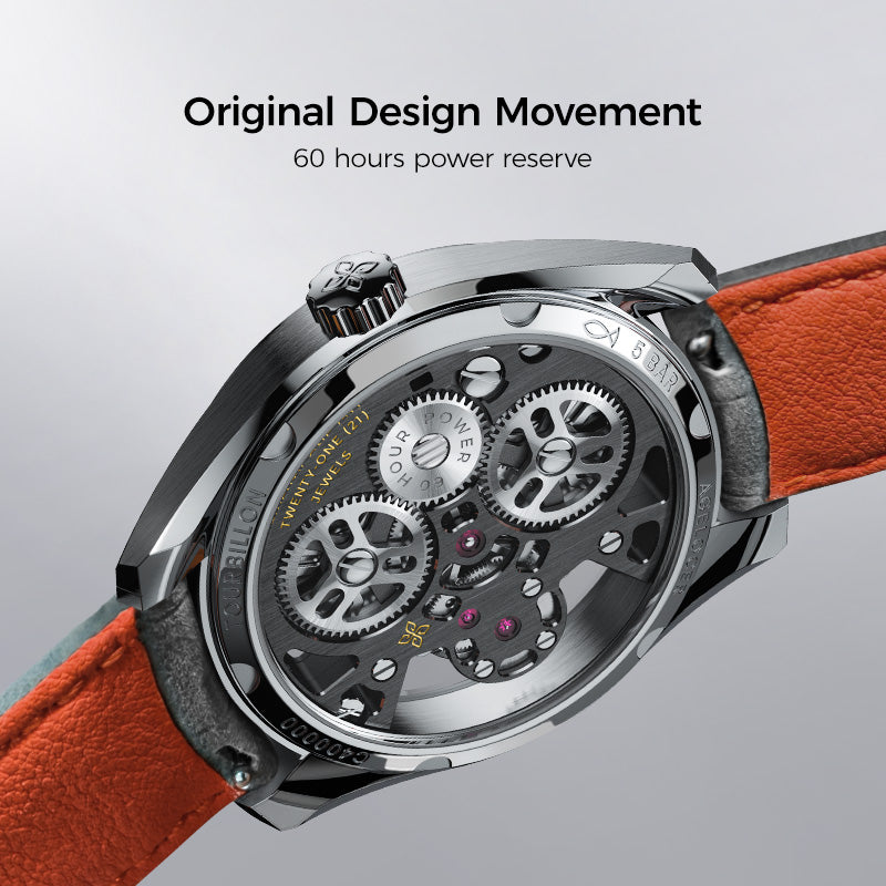 Agelocer 3D-Manta Tourbillon caseback and skeleton movement with 60 hour power reserve